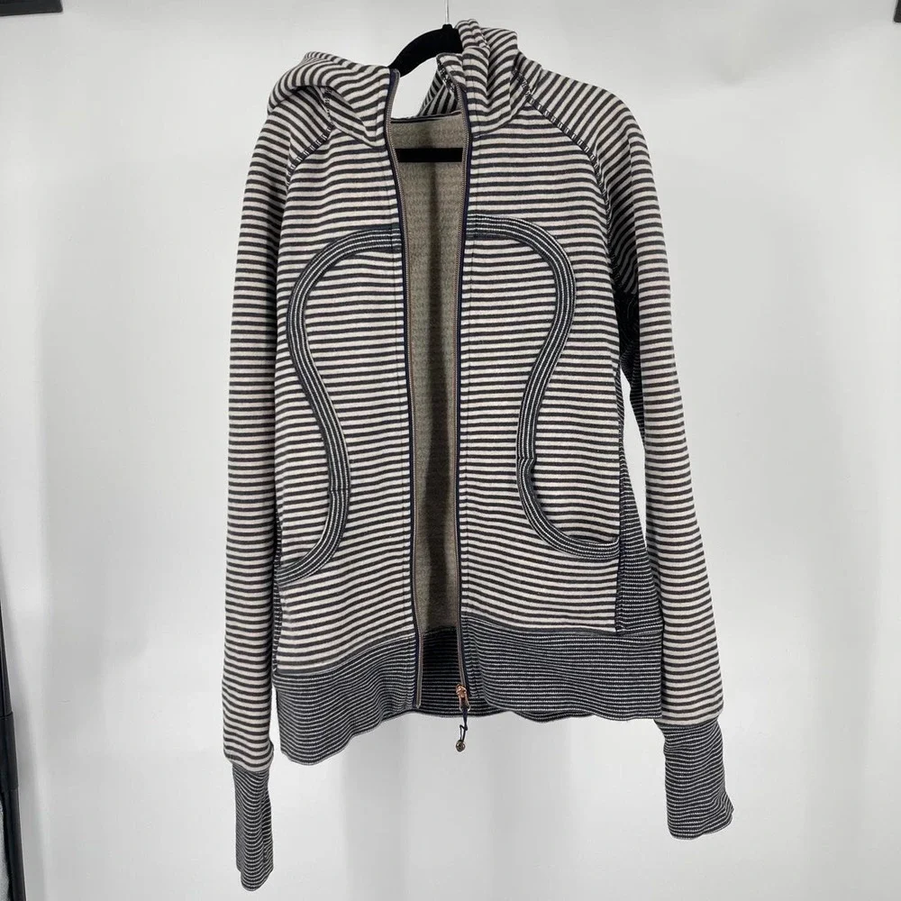 Vintage Lululemon Striped Scuba Zip Up Hoodie Women's 8 M Rare Athleisure Yoga